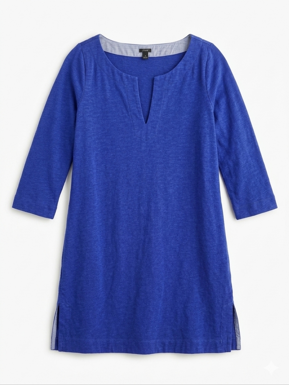 J.Crew Cobalt Blue 3/4 Sleeve Knit Split Neck Shift Dress